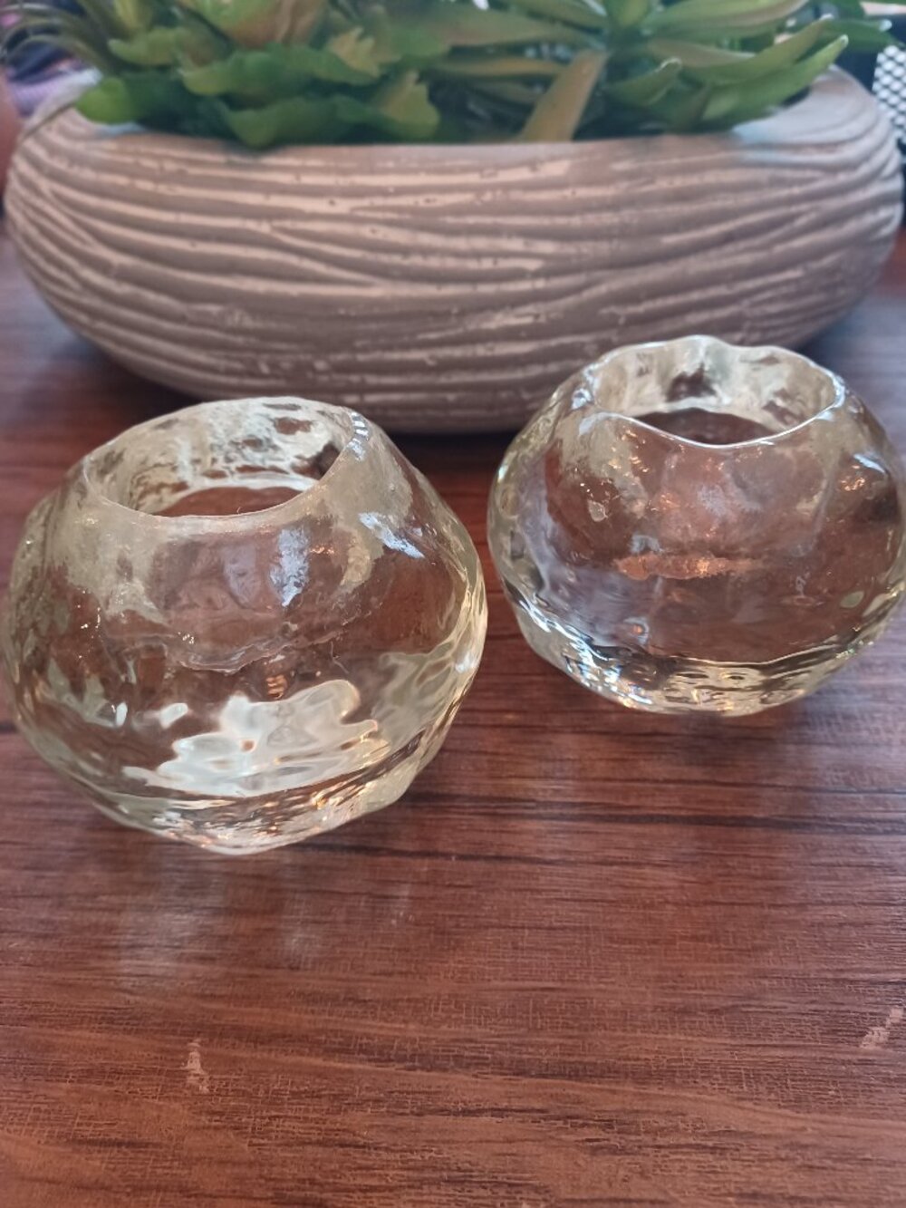 Kosta Boda Sweden Crystal Snowball Votive Candle Holder Pair 3.5" x 3"